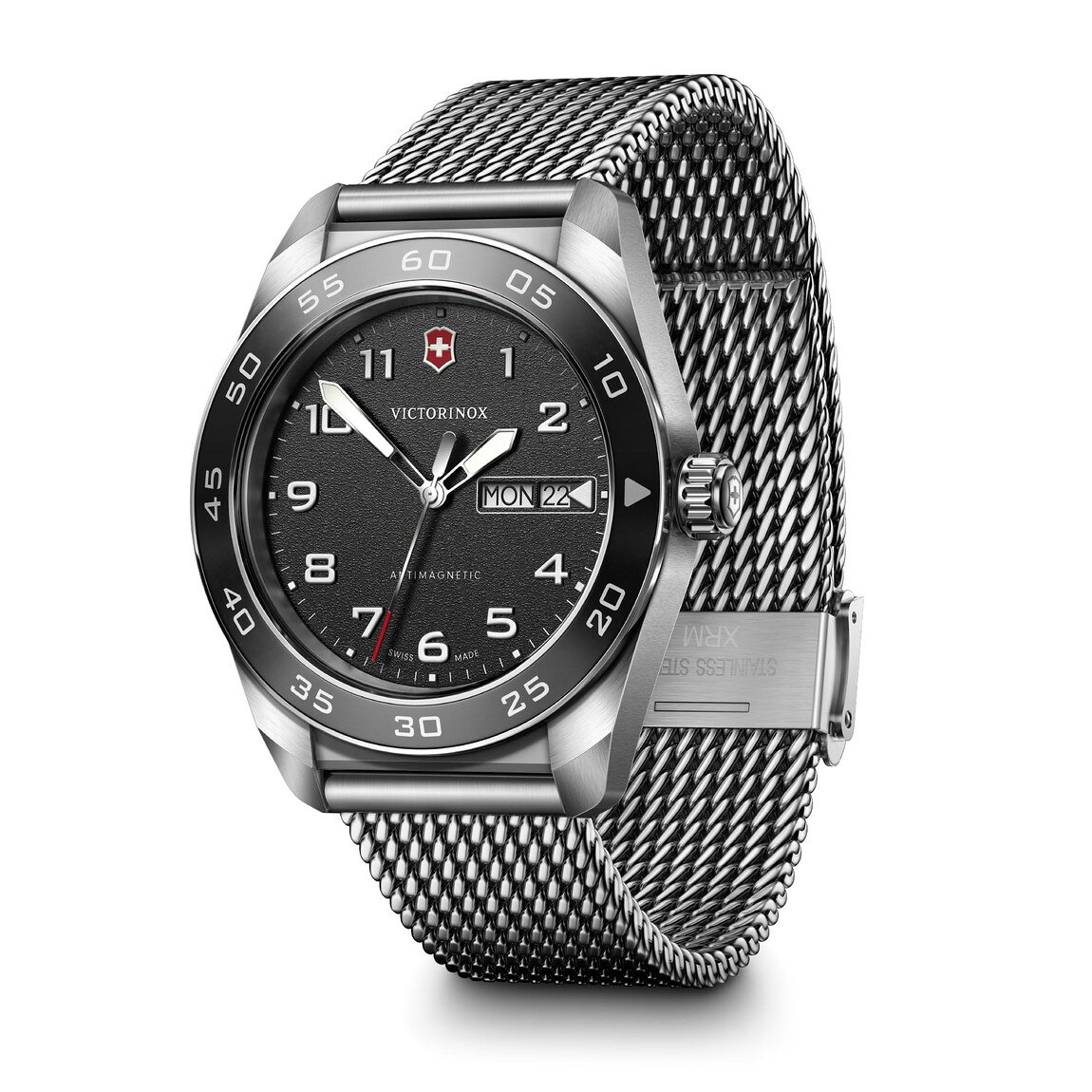 Victorinox Swiss Army Quartz 腕時計 ブラック文字盤 メッシュステンレス 42mm メンズ 242043