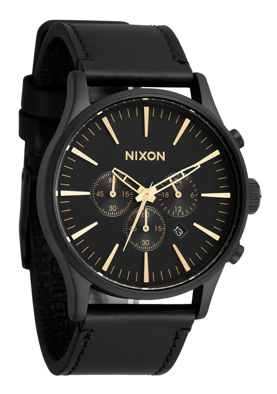 NIXON Sentry Chrono Leather 腕時計 マットブラック/ゴールド メンズ アナログ クロノグラフ クオーツ A1391