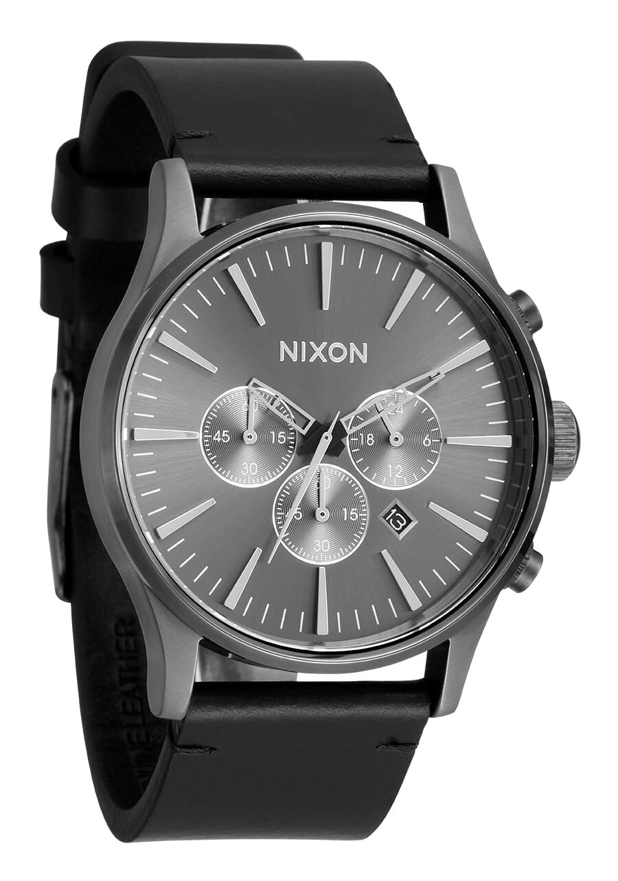 NIXON Sentry Chrono Leather 腕時計 メンズ クロノグラフ アナログ ガンメタル ブラック A1391