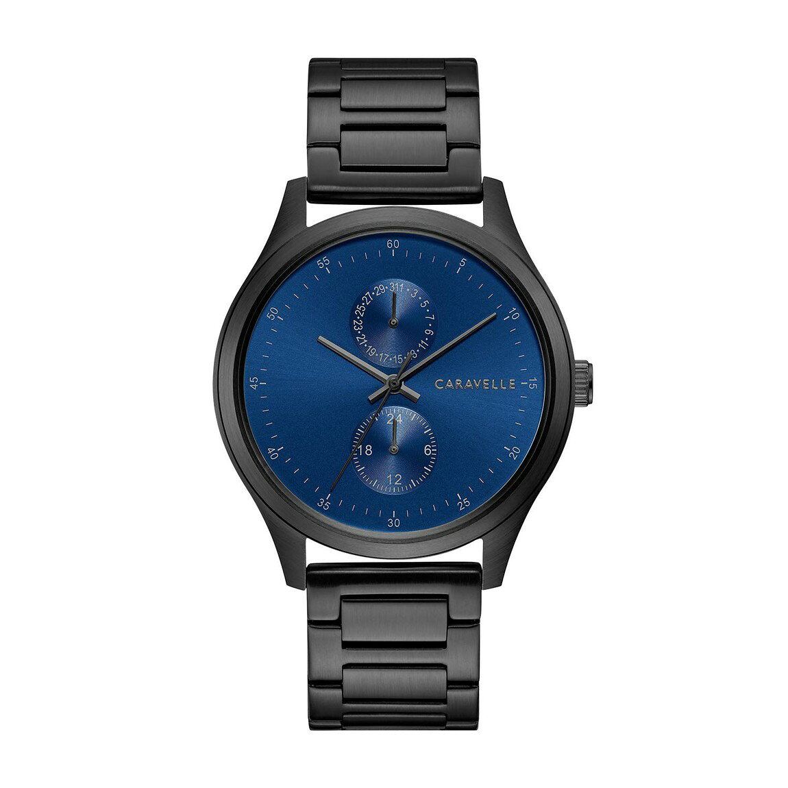 Caravelle by Bulova Min/Max 腕時計 メンズ ブラックIP ステンレススチール ディープブルー文字盤 クオーツ 45C116