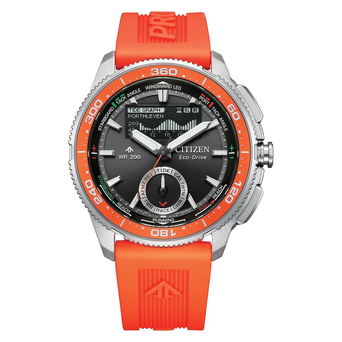 CITIZEN Promaster WaveTracker 腕時計 エコドライブ メンズ ブラック文字盤 オレンジバンド 200m防水 JV3000-13E