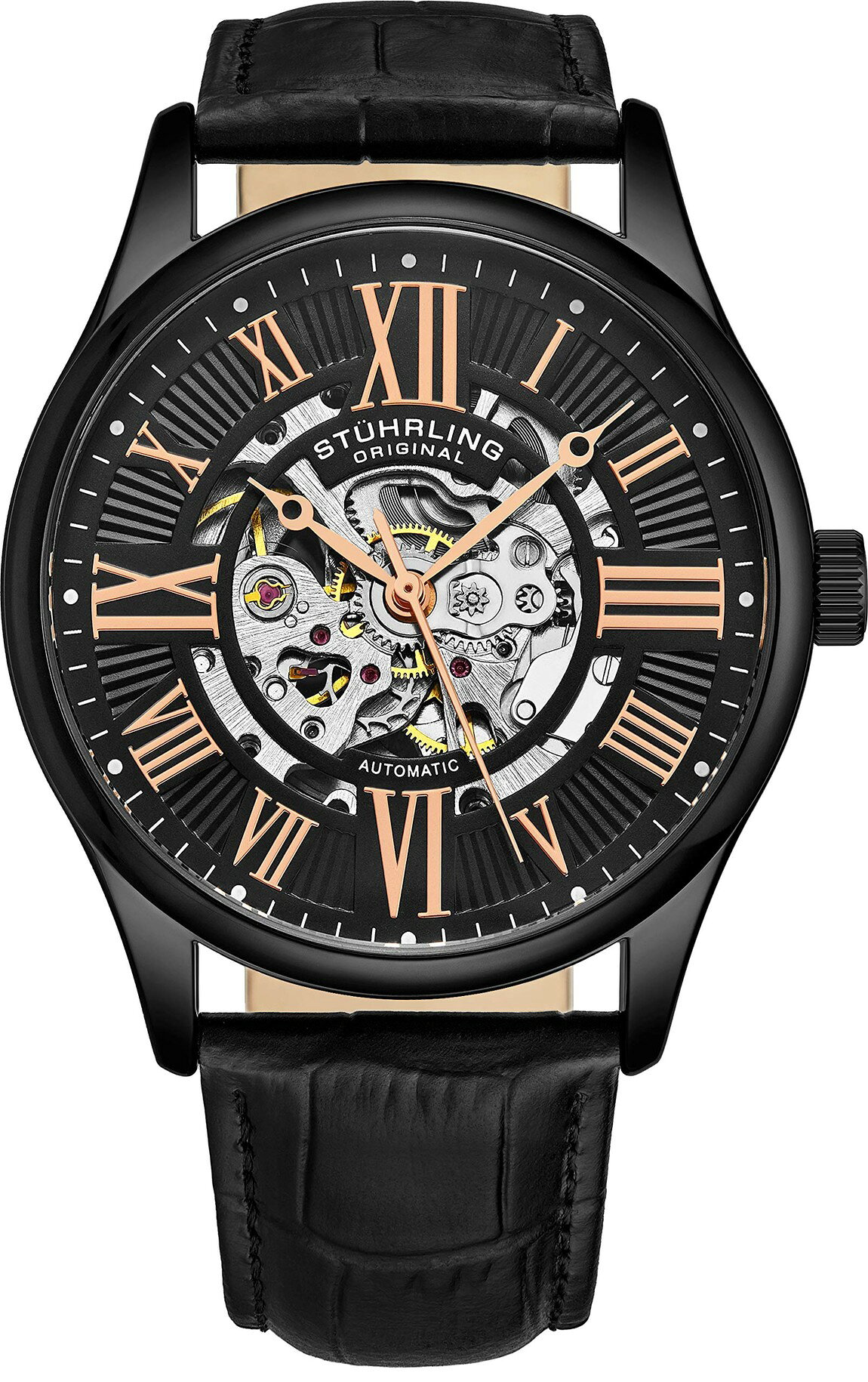 Stuhrling Original Atrium Skeleton 腕時計 メンズ 自動巻 スケルトン文字盤 レザーバンド