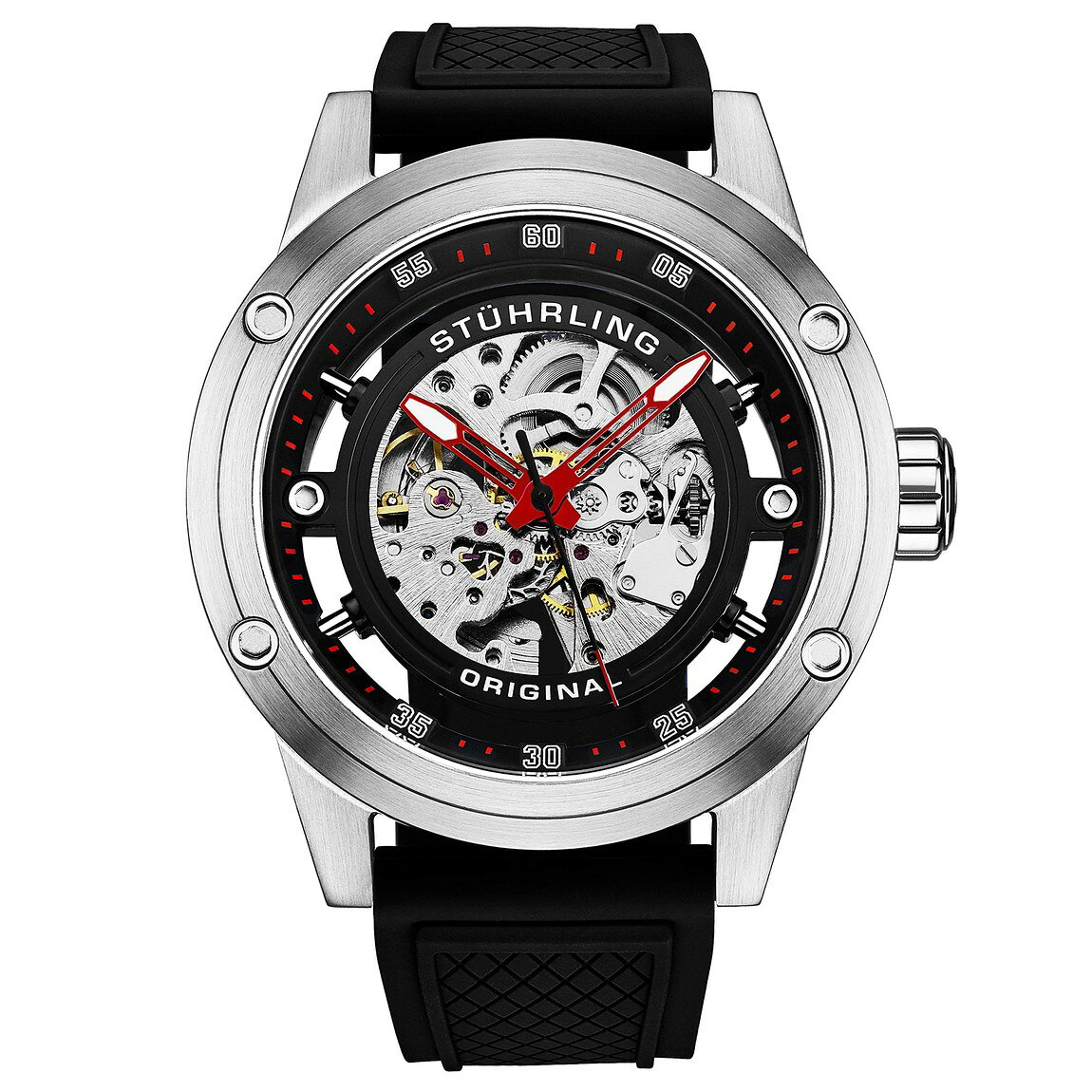 Stuhrling Original Grandiose Automatic 50mm Skeleton 腕時計 メンズ 自動巻 スケルトン ラバーストラップ