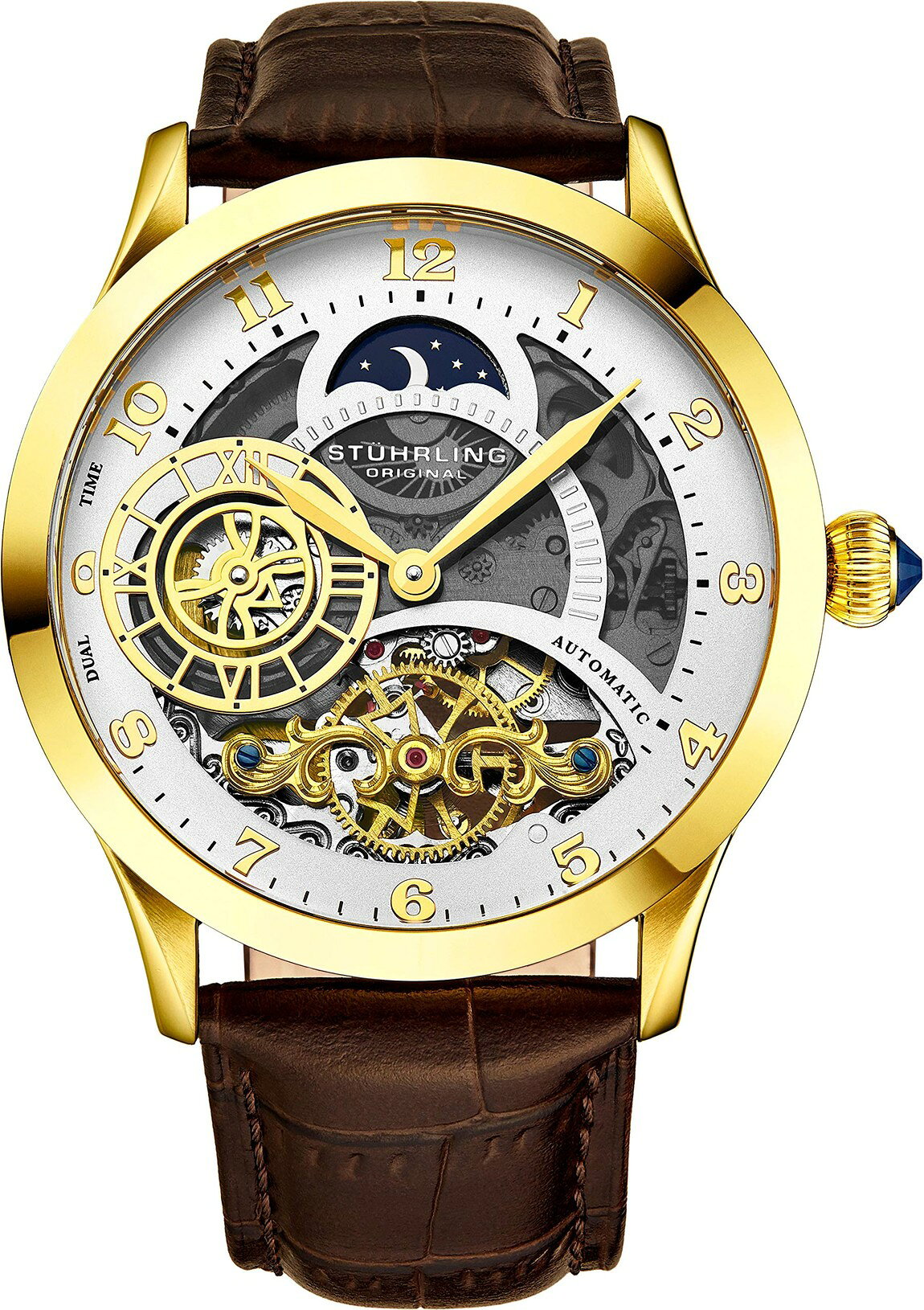 St?hrling Original 571 Mens Watches Series 腕時計 スケルトン デュアルタイム サン＆ムーン ゴールド レザー 571 (Gold-A)