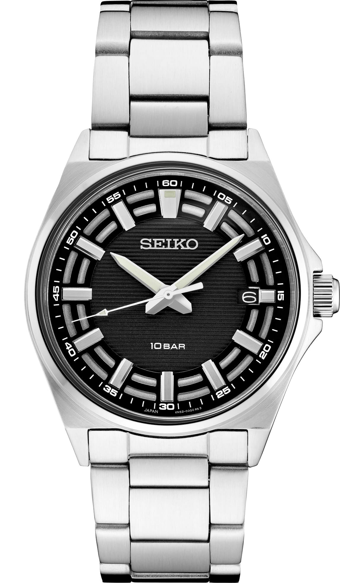 SEIKO Mens Essential 腕時計 ブラックダイアル ステンレススチール メンズ