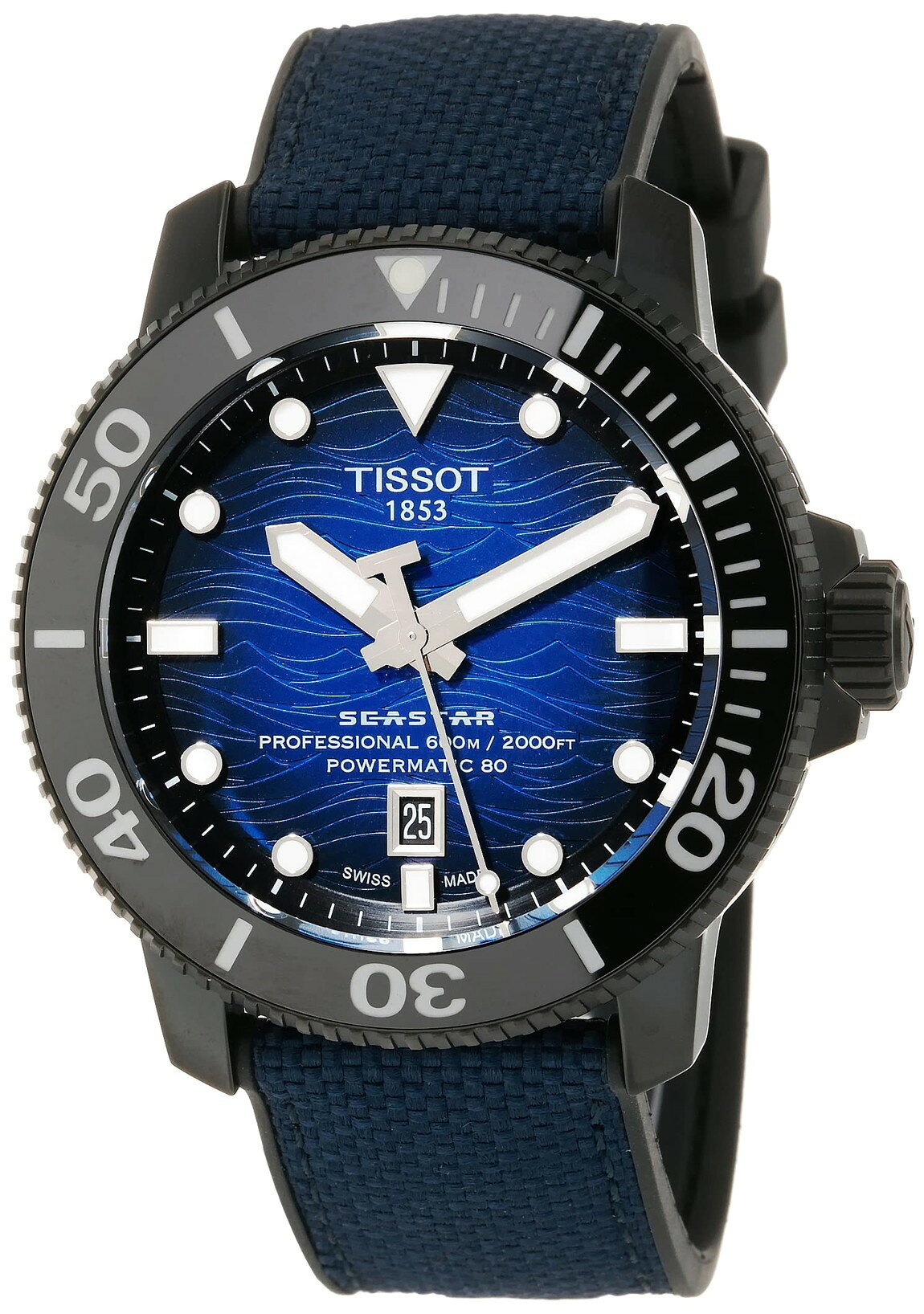 Tissot Seastar 2000 Professional Powermatic 80 腕時計 メンズ ブルー/ブラック文字盤 ラバーベルト 600m防水 T1206073704100