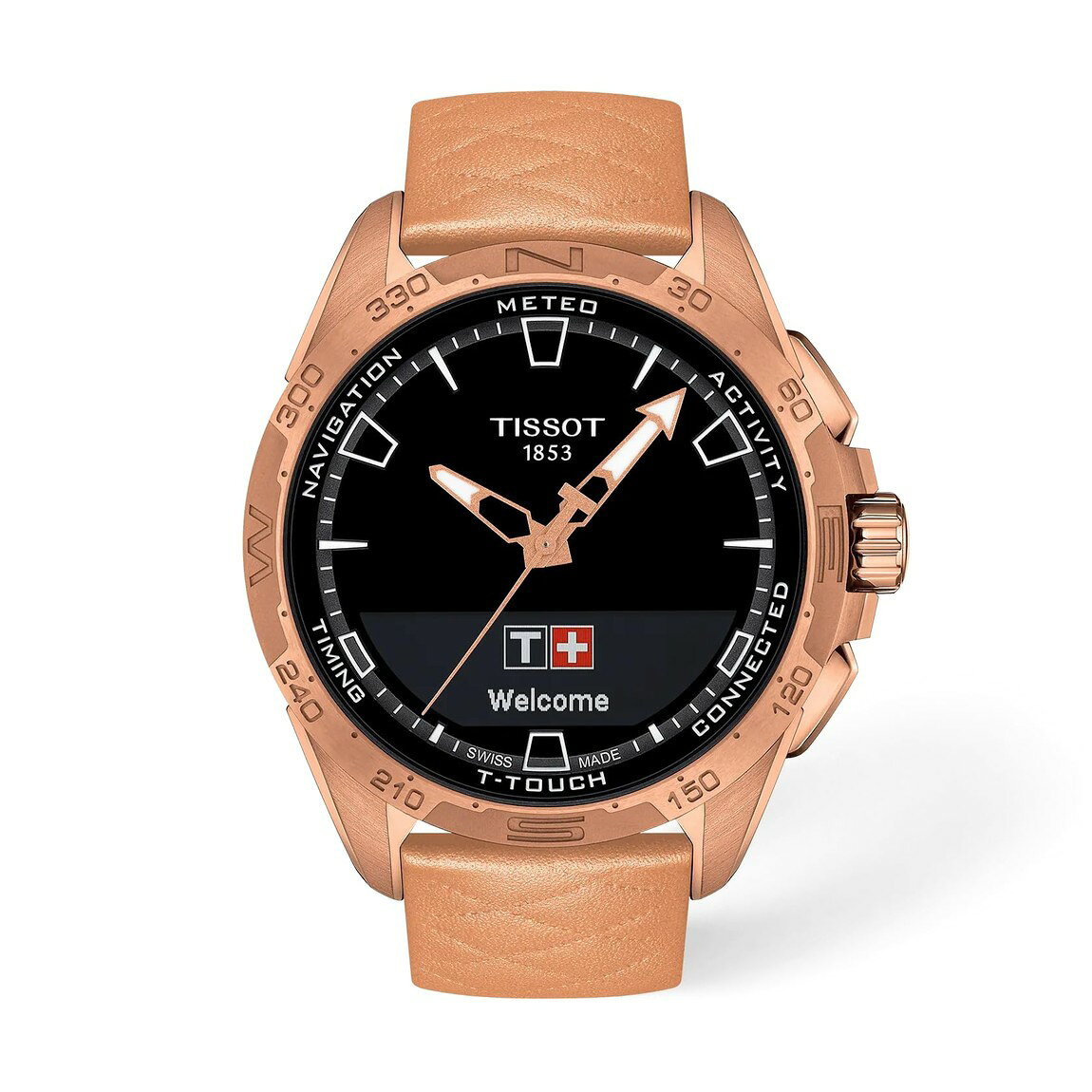 Tissot T-Touch Connect Solar 腕時計 メンズ ブラック文字盤 ローズゴールド チタン レザーベルト クオーツ ソーラー T1214204605100