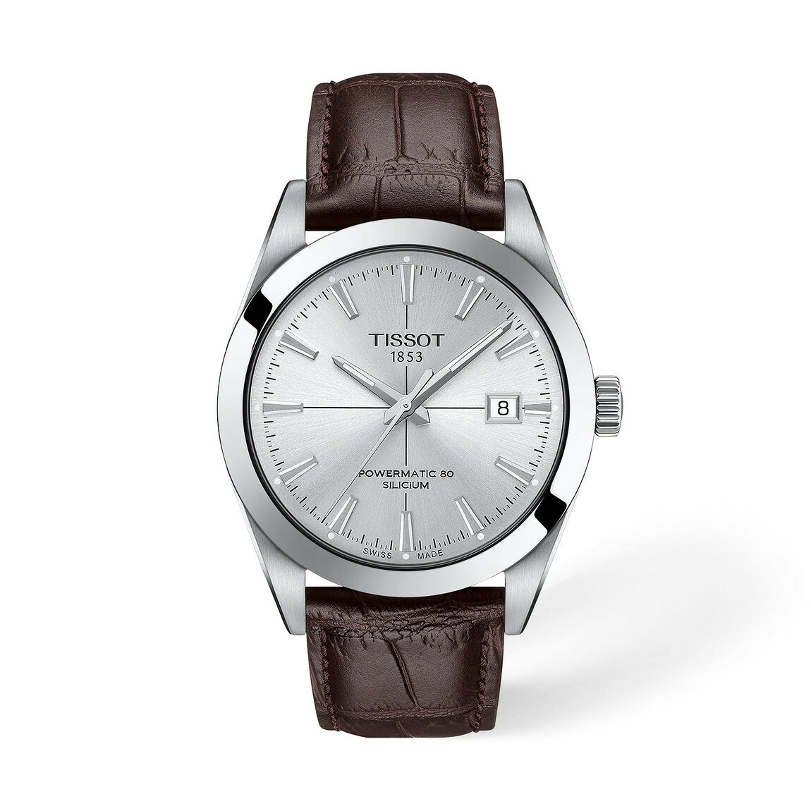 Tissot Gentleman 腕時計 メンズ パワーマチック80搭載 シルバー文字盤 ブラウンレザーベルト T1274071603101