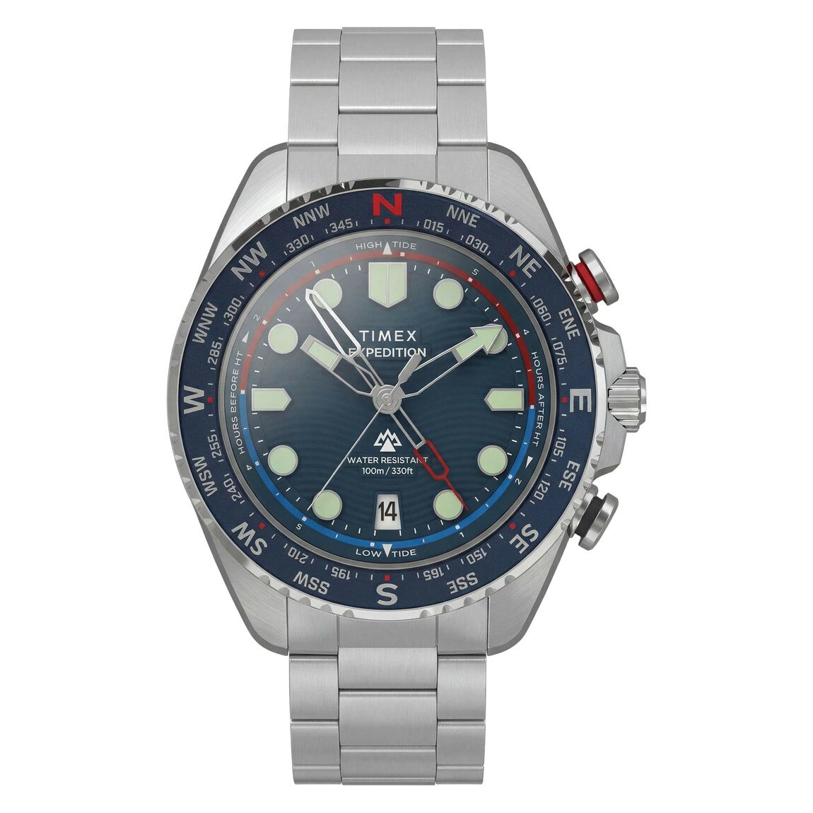 Timex Expedition Tide Compass IQ 腕時計 メンズ ブルー文字盤 ステンレスブレスレット 43mm