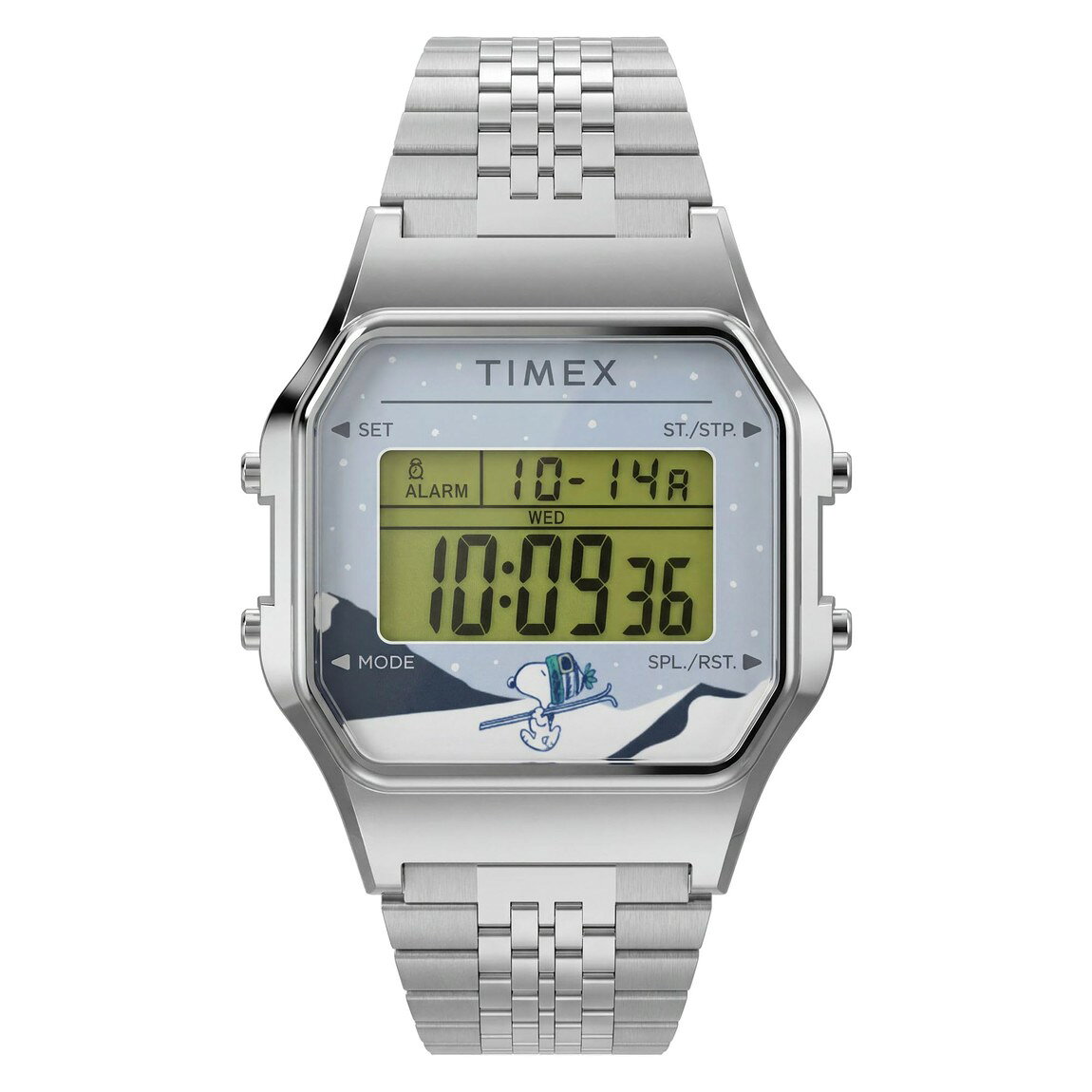 Timex Peanuts T80 Snoopy Ski 腕時計 デジタル シルバー ステンレスベルト 34mm