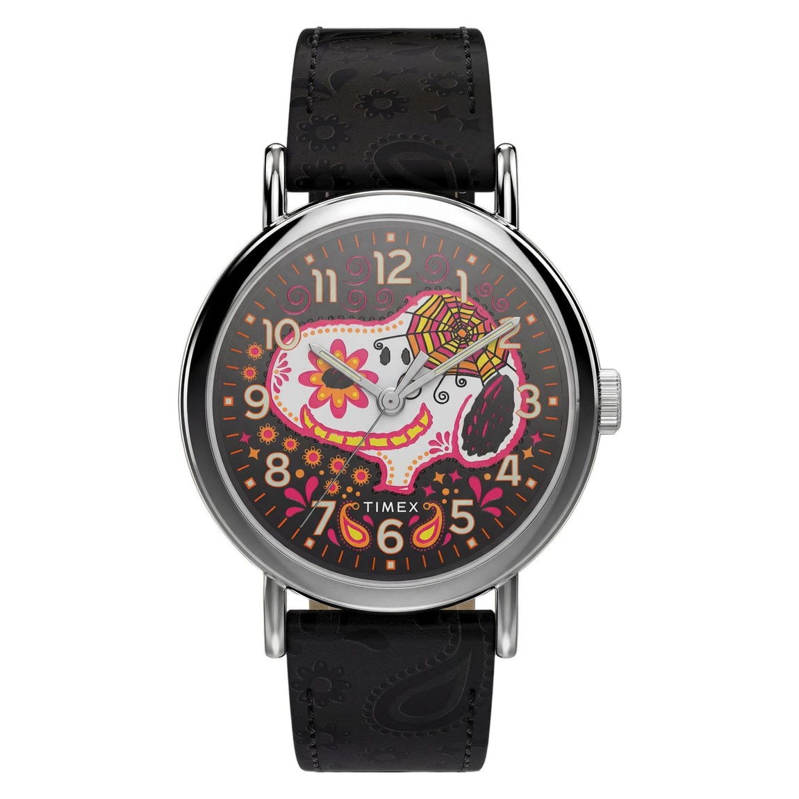 Timex Peanuts Weekender Day of the Dead 腕時計 40mm ブルーダイヤル ブラックレザーストラップ メンズ