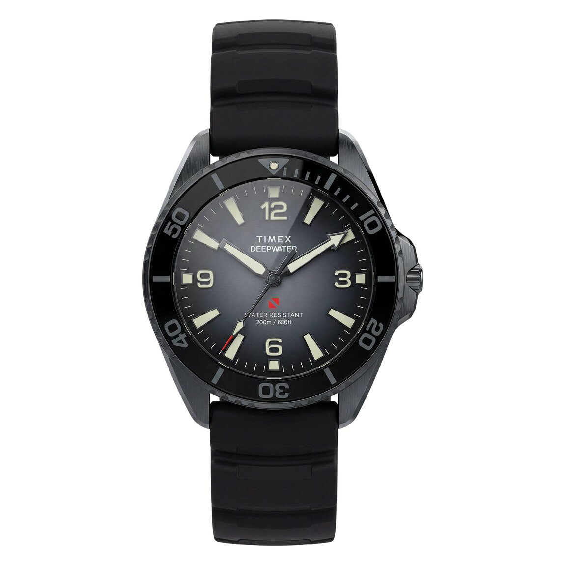 Timex Deepwater Arctic 200 腕時計 40mm ガンメタルケース ブラック文字盤 ブラックラバーストラップ メンズ