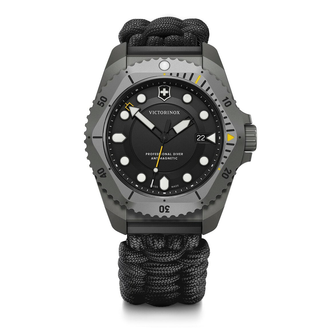 Victorinox Dive Pro Quartz 腕時計 ブラック文字盤 チタンケース ブラックパラコードストラップ メンズ 43mm 241993.1