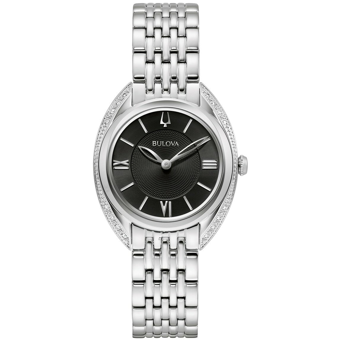 Bulova Ladies' Classic Diamond 腕時計 ブラック文字盤 シルバー ステンレス クオーツ レディース 96R252