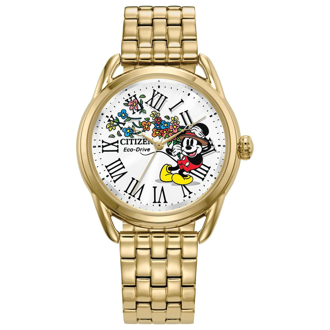 Citizen Disney Mickey Mouse Flowers Thru The Mirror 腕時計 ゴールド ステンレス レディース エコドライブ FE7093-57W