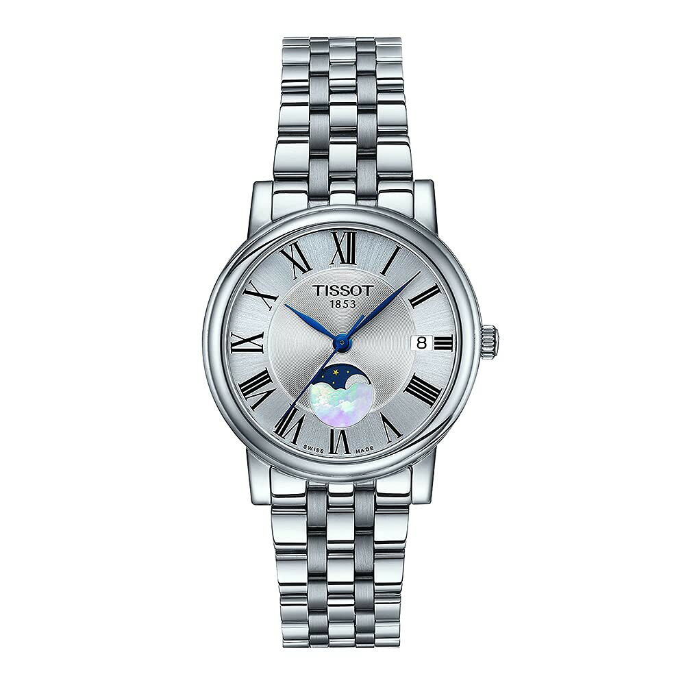 PRODUCT DETAILS Tissot Carson Premium Lady Moonphase 腕時計 レディース グレー文字盤 ステンレススチール クオーツ T1222231103300【商品仕様】・ ブランド：Tissot・ ムーブメント：スイス製クオーツ・ ケース素材：316L ステンレススチール・ ケース径：32.00 mm・ ケース厚：7.42 mm・ バンド素材：ステンレススチール・ バンド幅：16 mm・ 文字盤カラー：グレー・ 防水：5気圧防水 (50 m / 165 ft)・ 機能：日付表示、ムーンフェイズ・ 留め具：プッシュボタン式バタフライクラスプ・ 付属品：国際保証書（2年間）【特徴】・ 月の満ち欠けを表示するムーンフェイズ機能を搭載したモデルです。・ 文字盤にはスレンダーなローマ数字を配置し、視認性とクラシックな装いを両立しています。・ 耐食性に優れた316Lステンレススチールをケースおよびブレスレットに採用しています。・ 厚さ7.42mmのスリムなケース設計で、袖口を邪魔しにくい仕様です。・ 5気圧防水性能を備えており、短時間の水濡れを伴う日常生活での使用が可能です。 ■ 商品について 海外輸入品（説明書は英語表記の場合あり） ■ ご注意 ・掲載画像は実物に近い色味になるよう調整しておりますが、ご利用の環境により差異が生じる場合があります。・複数店舗で在庫を共有しているため、ご注文後に在庫切れとなる場合がございます。 ■ 納期について お届けの目安を必ずご確認ください。 海外正規ルート仕入れ品 海外ブランド ▼ 海外正規ブランド店 正規代理店 ▼ 当 店 ※本商品は並行輸入品です 製造元は正規品と同一のブランド・メーカーです。当店では海外正規ルートより仕入れた商品を取り扱っております。流通ルートが異なるのみで、商品自体に違いはございません。 ── 当店の商品について ── 正規品のみ取り扱い 海外正規店・正規代理店から商品を直接仕入れ、国内に輸入して販売しております。 日本未入荷・海外限定モデルも多数 日本未入荷・海外限定モデルも多数取り扱っております。サイズ・カラー違いや海外限定で販売された製品など、日本では手に入りにくいアイテムをお届けいたします。 お求めやすい価格の理由 海外市場での価格差や流通ルートの違いにより、国内販売価格よりお求めやすくなっております。品質はそのままに、よりお手頃な価格でお届けいたします。 安心保証 ご使用前に万が一、製品に不具合がございました場合は、交換または商品代金のご返金にて対応させていただきます。商品到着後5日以内にご連絡ください。 ご注意 海外からの輸入品となります。海外輸送のため、外箱に軽微なスレ等がある場合がございますが、商品本体には影響ございません。 ※在庫状況は仕入先の在庫情報をもとに出来る限り正確に表示しておりますが、取寄せ商品のため、タイミングによりご注文後に欠品・キャンセルとなる場合がございます。 お探しの商品がございましたら、お気軽にご相談ください。
