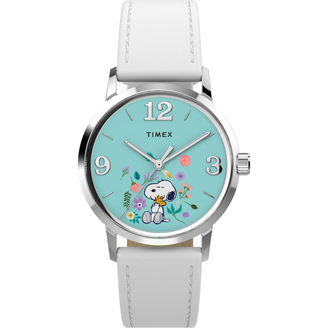 Timex Peanuts Marlin Flower Dial 腕時計 38mm シルバーケース ブルー文字盤 レディース