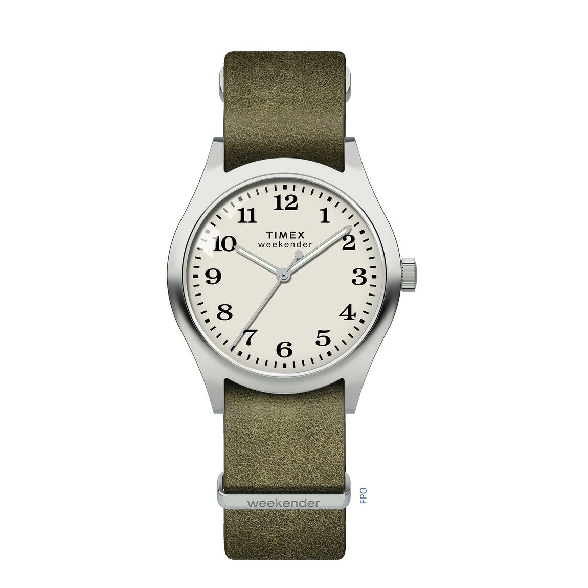 Timex Weekender New England 腕時計 レディース 34mm クリーム文字盤 グリーンレザーストラップ シルバーケース