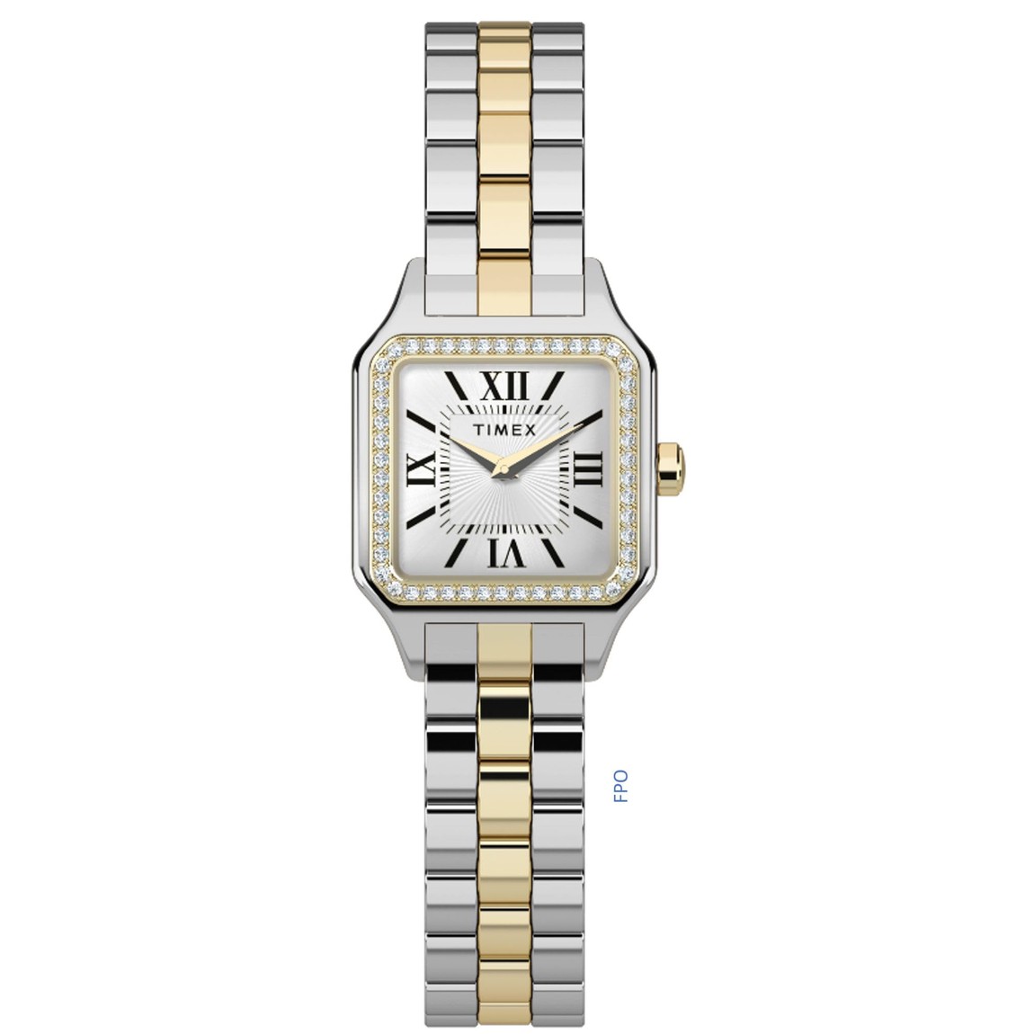 Timex Addison 腕時計 レディース 23mm スクエアケース ツートーンブレスレット シルバー文字盤