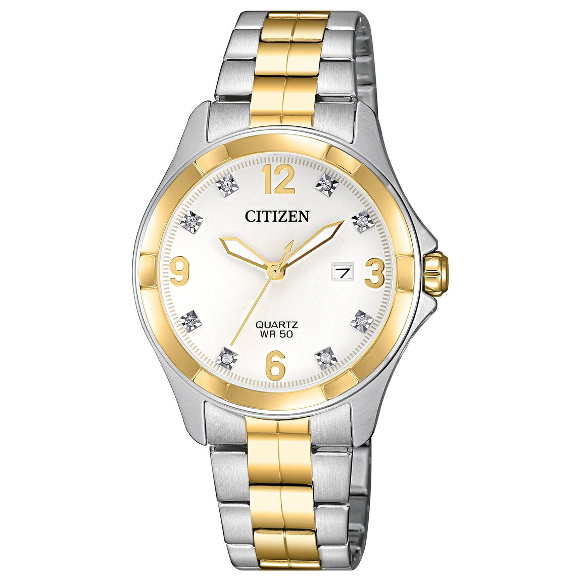 Citizen Quartz レディース 腕時計 ステンレス クリスタル ツートーン シルバー文字盤 EU6084-57A
