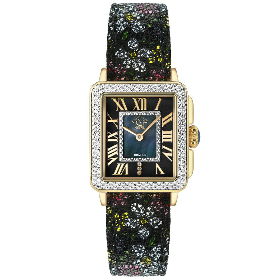 PRODUCT DETAILS GV2 by Gevril Padova Floral 腕時計 マザーオブパール文字盤 イエローゴールドケース ブラックレザー レディース 12307F【商品仕様】・ ブランド：GV2 by Gevril・ ムーブメント：クオーツ（Ronda 762）・ ケース素材：イエローゴールドトーン ステンレススチール・ ケース径：27 mm・ ケース厚：9.5 mm・ バンド素材：本革・ バンド幅：18 mm・ 文字盤色：マザーオブパール（フローラルデザイン）・ 風防：サファイアクリスタル・ 防水：30m / 100フィート・ 形状：レクタンギュラー（長方形）・ 型番：12307F【特徴】・ 文字盤にマザーオブパールを採用し、フローラルパターンの装飾とローマ数字のインデックスが配置されています。・ スイス製のRonda 762クオーツムーブメントを搭載したアナログ表示モデルです。・ イエローゴールドトーンのステンレススチールケースに、ブラックのレザーストラップを組み合わせています。・ 風防には耐傷性に優れたサファイアクリスタルを使用しています。・ 30m（3気圧）の日常生活防水性能を備えています。 ■ 商品について 海外輸入品（説明書は英語表記の場合あり） ■ ご注意 ・掲載画像は実物に近い色味になるよう調整しておりますが、ご利用の環境により差異が生じる場合があります。・複数店舗で在庫を共有しているため、ご注文後に在庫切れとなる場合がございます。 ■ 納期について お届けの目安を必ずご確認ください。 海外正規ルート仕入れ品 海外ブランド ▼ 海外正規ブランド店 正規代理店 ▼ 当 店 ※本商品は並行輸入品です 製造元は正規品と同一のブランド・メーカーです。当店では海外正規ルートより仕入れた商品を取り扱っております。流通ルートが異なるのみで、商品自体に違いはございません。 ── 当店の商品について ── 正規品のみ取り扱い 海外正規店・正規代理店から商品を直接仕入れ、国内に輸入して販売しております。 日本未入荷・海外限定モデルも多数 日本未入荷・海外限定モデルも多数取り扱っております。サイズ・カラー違いや海外限定で販売された製品など、日本では手に入りにくいアイテムをお届けいたします。 お求めやすい価格の理由 海外市場での価格差や流通ルートの違いにより、国内販売価格よりお求めやすくなっております。品質はそのままに、よりお手頃な価格でお届けいたします。 安心保証 ご使用前に万が一、製品に不具合がございました場合は、交換または商品代金のご返金にて対応させていただきます。商品到着後5日以内にご連絡ください。 ご注意 海外からの輸入品となります。海外輸送のため、外箱に軽微なスレ等がある場合がございますが、商品本体には影響ございません。 ※在庫状況は仕入先の在庫情報をもとに出来る限り正確に表示しておりますが、取寄せ商品のため、タイミングによりご注文後に欠品・キャンセルとなる場合がございます。 お探しの商品がございましたら、お気軽にご相談ください。
