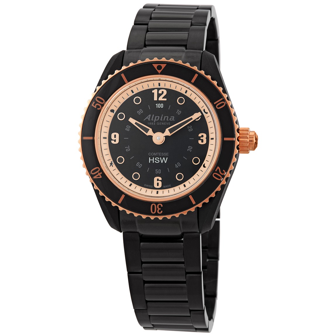 Alpina Horological Smart Watch 腕時計 ブラック文字盤 クオーツ レディース AL-281BY3V4B