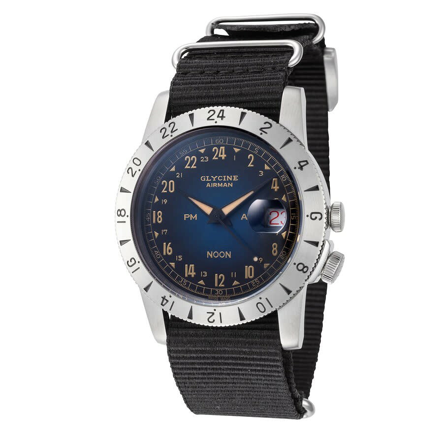 Glycine Airman Vintage Noon Purist 腕時計 自動巻き ブルー文字盤 ユニセックス GL0477