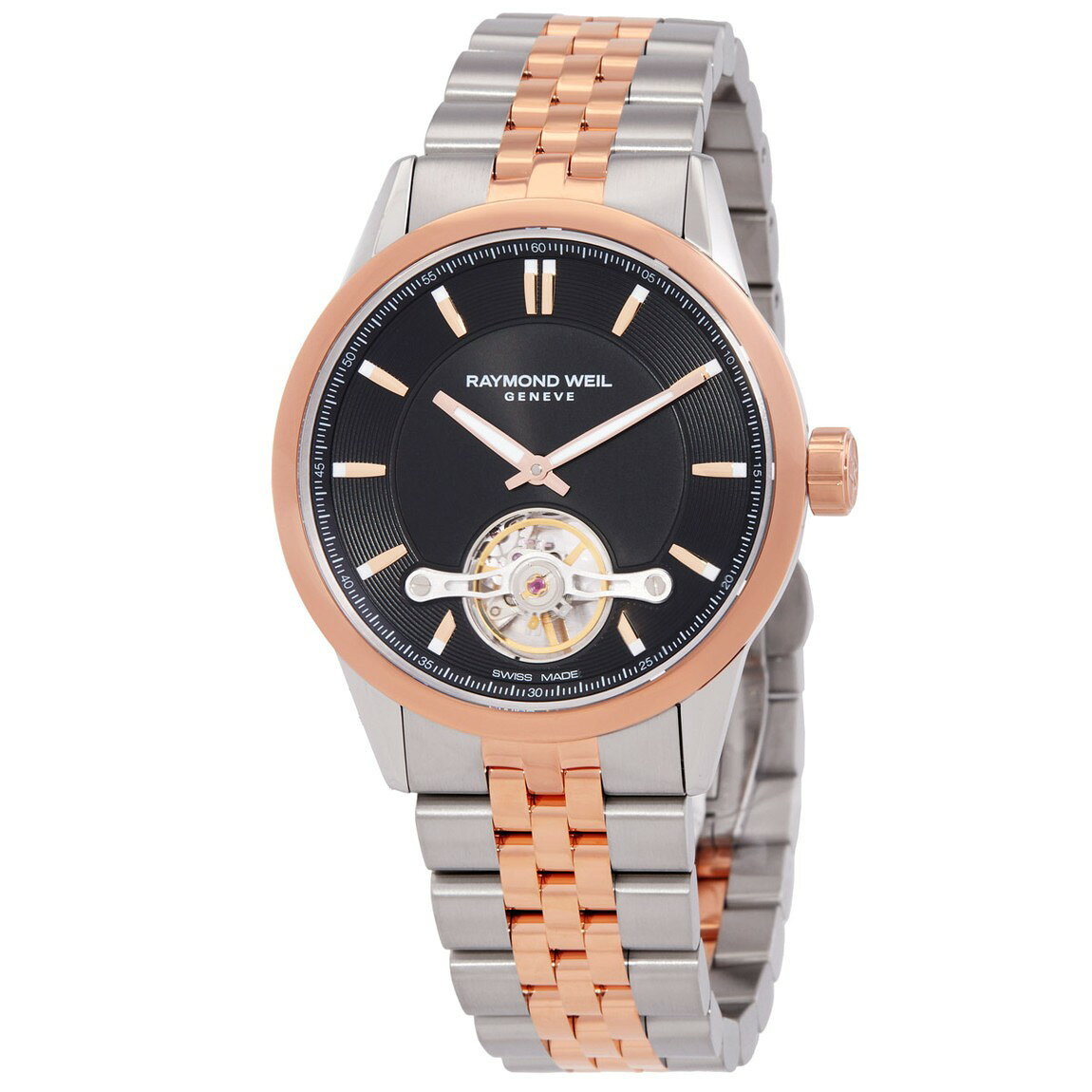 Raymond Weil Freelancer 腕時計 メンズ 自動巻き ブラック文字盤 オープンハート ローズゴールド 2781-SP5-20051