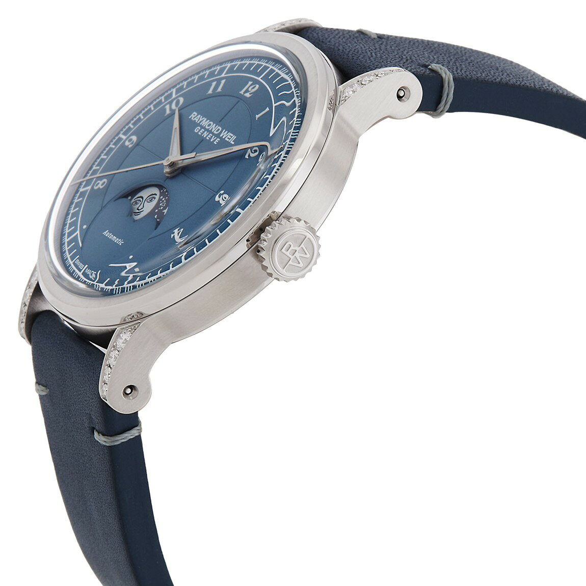 BasqueバスクのRaymond Weil Millesime 腕時計 ムーンフェイズ デニムブルー文字盤 自動巻き レディース 2145-SCS-05511｜アングル2