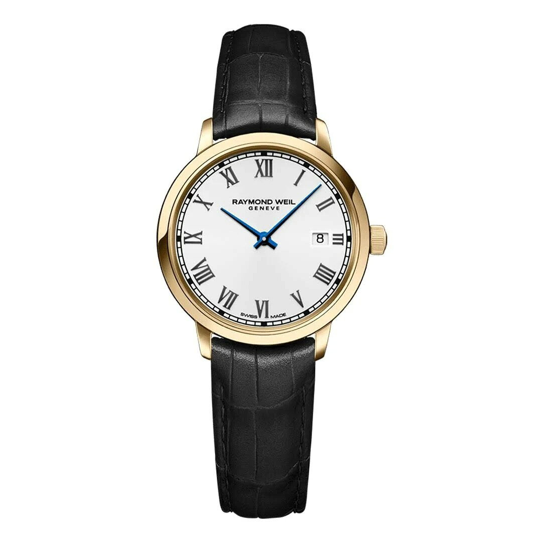 Raymond Weil Toccata 腕時計 ホワイト文字盤 クオーツ レディース ブラックレザー 5985-PC-00359