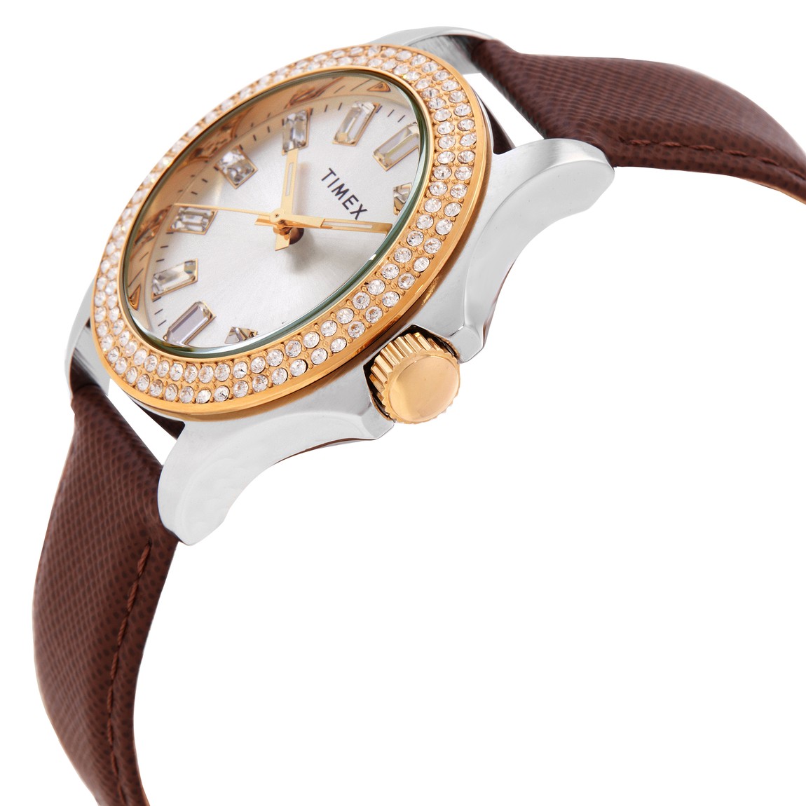 Timex Kaia 腕時計 レディース シルバー文字盤 ブラウンレザーベルト クオーツ TWH6Z6210