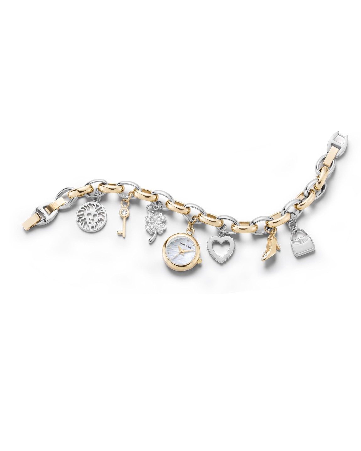 Anne Klein アンクライン 腕時計 レディース チャームブレスレットウォッチ ゴールド シルバー ホワイト文字盤 クリスタル装飾 10/7605TTCH