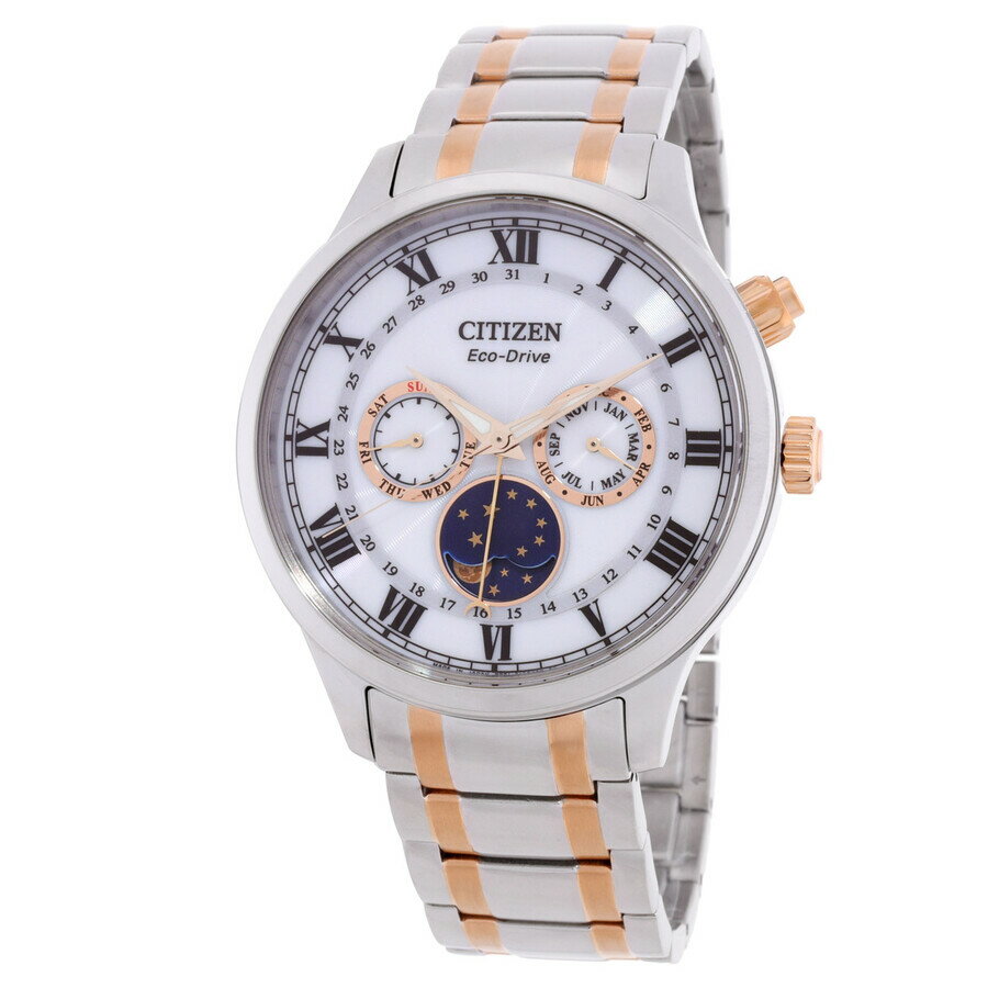 Citizenシチズン腕時計 逆輸入 Eco Drive ホワイト ダイヤル ムーンフェイズ ステンレス スチール メンズ ウォッチ AP1054 80A