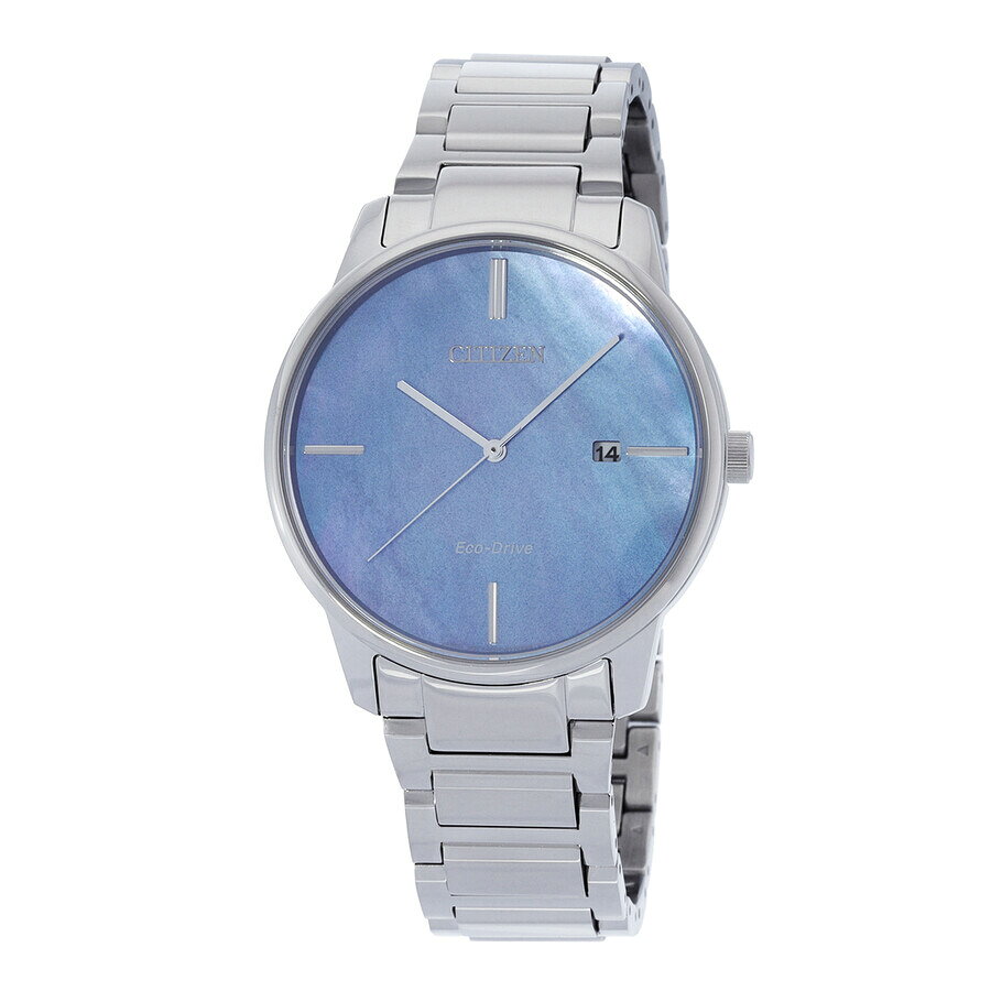 F, H, W - Citizenシチズン腕時計 逆輸入 Eco Drive ブルー マザーオブパール ダイヤル ステンレス スチール メンズ ウォッチ BM7520 88N