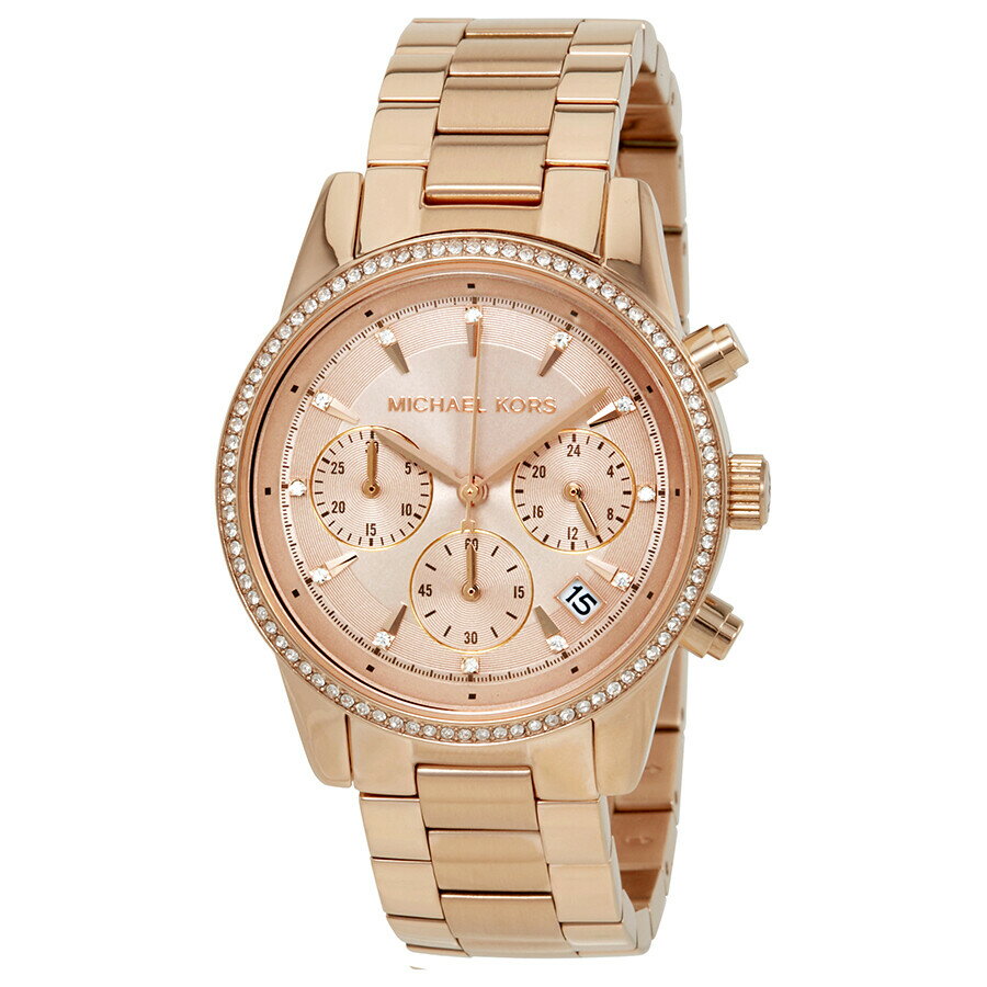 Michael Kors Ritz 腕時計 レディース クロノグラフ ローズゴールド クリスタル クォーツ ステンレス