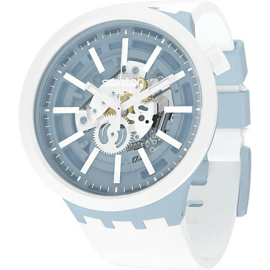 Swatch BIG BOLD 腕時計 ユニセックス クォーツ ブルー文字盤 ホワイト バイオセラミック シリコンベルト