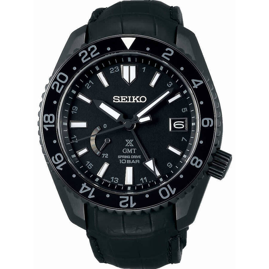 Seikoセイコー逆輸入 Prospex Lx Line 腕時計 メンズ 自動巻き ブラックチタン レザーベルト GMT デイト表示 スポーツウォッチ