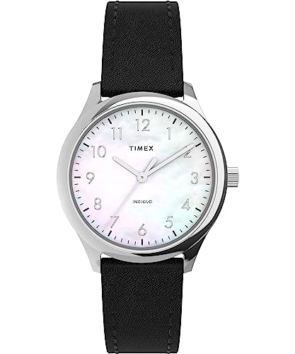 Tmexタイメックス レディース女性 モダン イージー リーダー 32mm 腕時計 ブラック ブレスレット マザーオブパール ダイヤル シルバートーン ケース