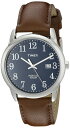 Tmexタイメックス メンズ男性 イージー リーダー 38mm 腕時計シルバートーン ケース ブルーダイヤル ブラウン レザーストラップ