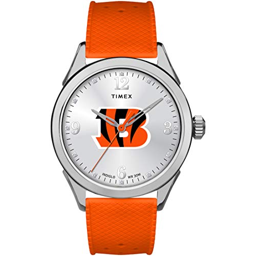 Tmexタイメックス レディース女性 NFL アテナ 40mm 腕時計オレンジシリコンストラップ付きシンシナティ・ベンガルズ