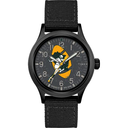 TIMEX メンズ男性 NFL スカウト 40mmウォッチ グリーンベイ・パッカーズ ブラックファブリックストラップ