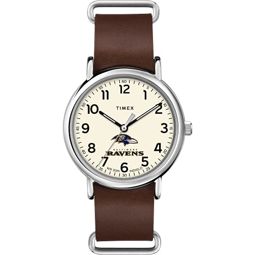 TIMEX メンズ男性 NFL Weekender 40mm 腕時計ボルチモア・レイブンズ ブラウン本革スリップスルーストラップ付き