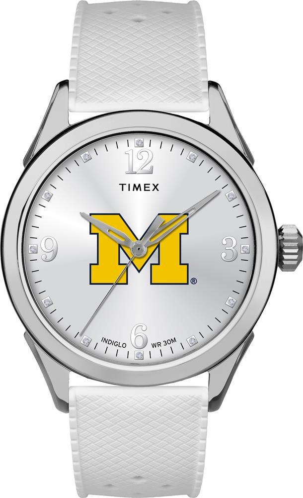 Tmexタイメックス レディース女性 Collegiate Athena 40mm 腕時計ライトブルーシリコンストラップ付きミシガンウルヴァリンズ