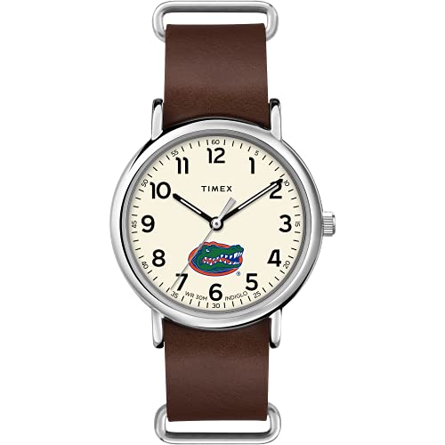 TIMEX メンズ男性 Collegiate Weekender 40mm 腕時計フロリダ・ゲーターズ ブラウン本革スリップスルーストラップ付き