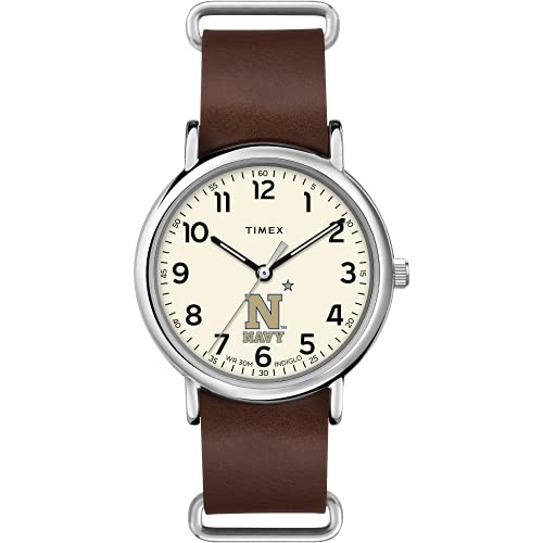 TIMEX メンズ男性 Collegiate Weekender 40mm 腕時計ネイビーミッドシップメン ブラウン本革スリップスルーストラップ