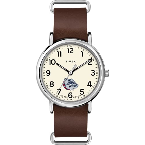 TIMEX メンズ男性 Collegiate Weekender 40mm 腕時計ゴンザガ・ブルドッグズ ブラウン本革スリップスルーストラップ