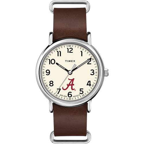 TIMEX メンズ男性 Collegiate Weekender 40mm 腕時計アラバマ・クリムゾン・タイド ブラウン本革スリップスルーストラップ