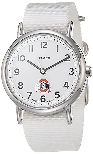 TIMEX レディース女性 Collegiate Weekender 38mm 腕時計オハイオ州立バッキーズ ホワイトファブリックスリップスルーストラップ