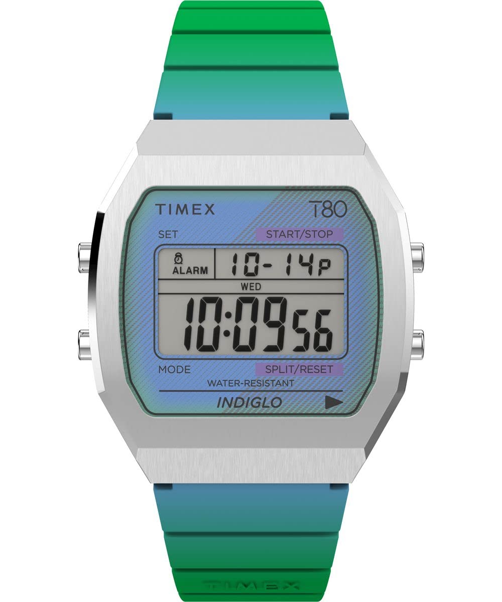 Tmexタイメックスユニセックス男女兼用T80スチール36ミリメートル腕時計 - ブルーストラップデジタルダイヤルステンレススチールケース