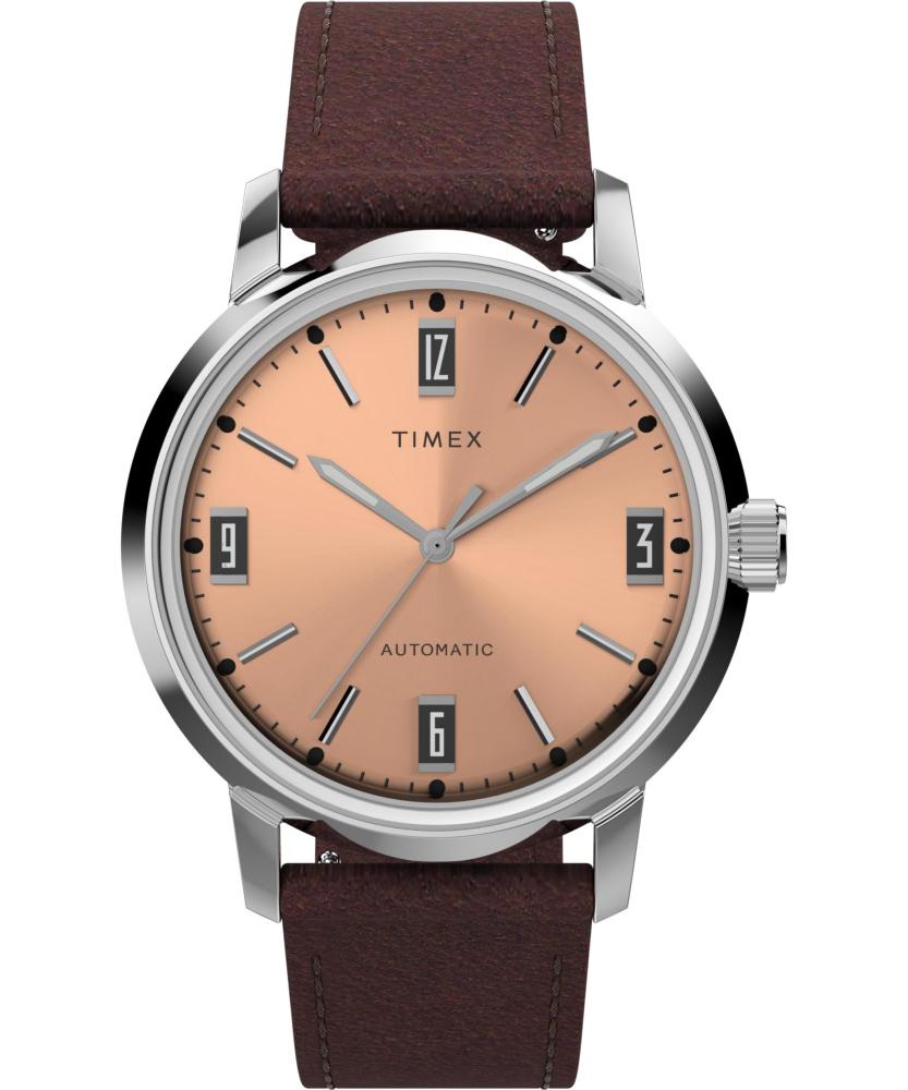 楽天BasqueバスクTimex メンズ Marlin Automatic 40mm Watch - Brown Strap Pink Dial Stainless Steel Case タイメックス腕時計 並行輸入品